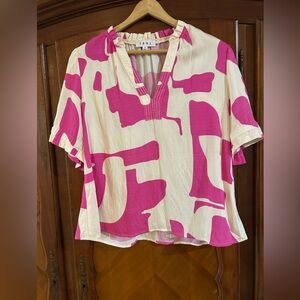 THML Pink and Cream Abstract Blouse Size Small # 862